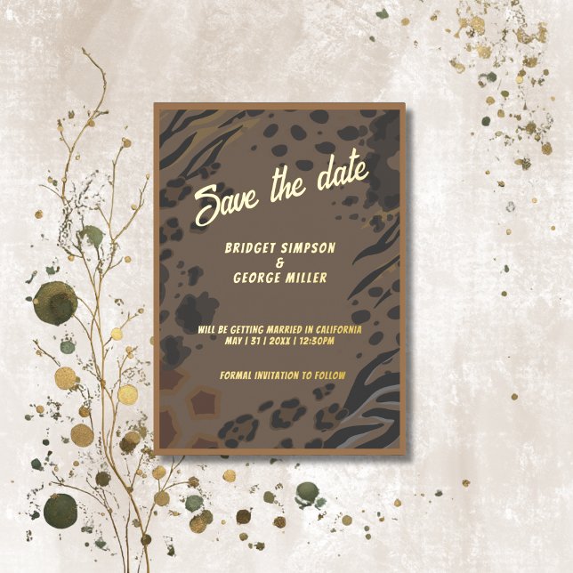 rustic brown wild animal wedding save the date     foil invitation (Creator Uploaded)