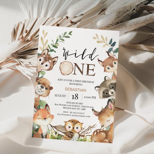 Rustic Brown wild One Boys Woodland 1st Birthday Invitation