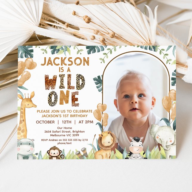 Rustic Brown Wild One Safari 1st Birthday Invitation (Boys Wild One 1st Birthday Invitation, Safari 1st Birthday Invitation, Jungle Themed 1st Birthday )