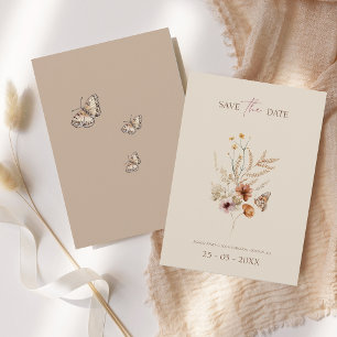 Rustic Brown Wildflower Butterfly Save the Date