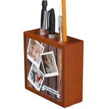 Rustic Brown Wood 3 Photo Collage Family Name