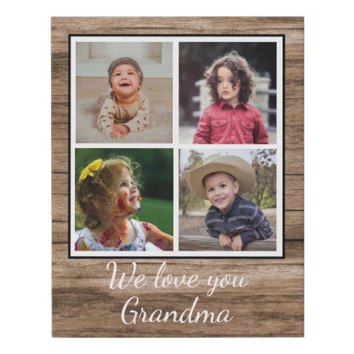 Rustic Brown Wood 4 Photo Collage Grandma Faux Canvas Print