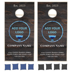 Rustic Brown Wood Add Your Logo Business Name Cornhole Set