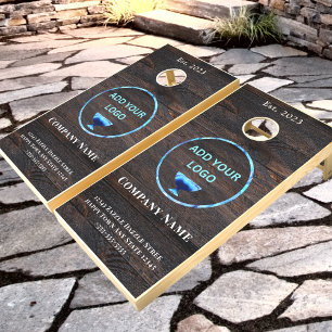 Rustic Brown Wood Add Your Logo Business Name Cornhole Set