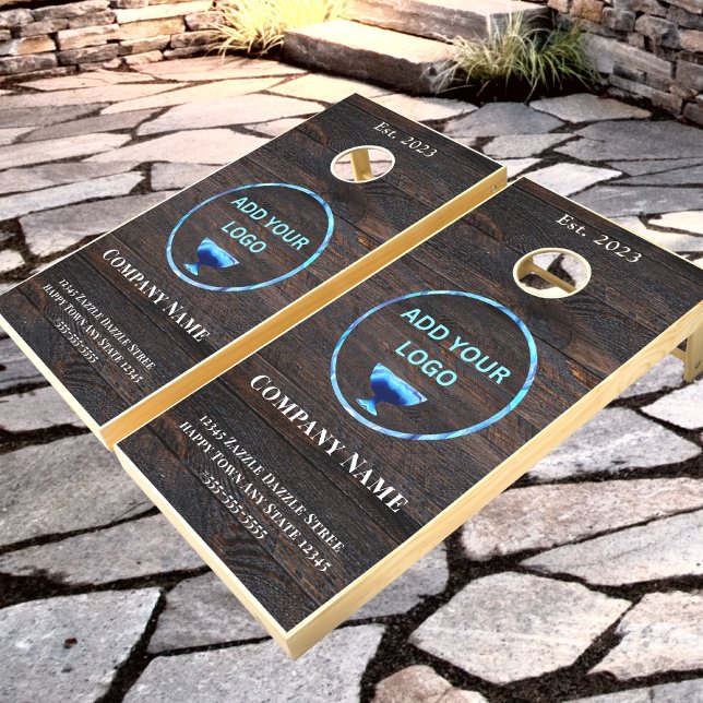 Rustic Brown Wood Add Your Logo Business Name      Cornhole Set (Creator Uploaded)