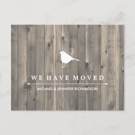 Rustic Brown Wood And Sweet Bird Change Of Address Announcement Postca