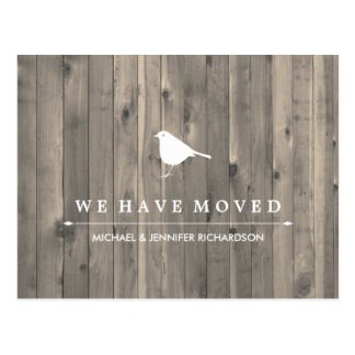 Rustic Brown Wood and Sweet Bird Change of Address Postcard