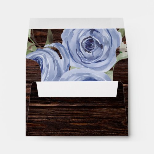 Rustic Brown Wood Blue Floral RSVP Return Envelope