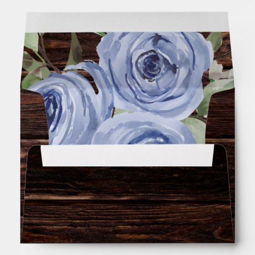 Rustic Brown Wood Blue Floral Wedding 5x7 Envelope