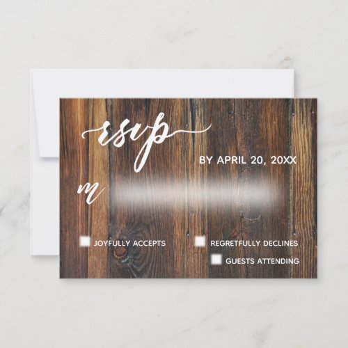 Rustic Brown Wood Casual Request Wedding RSVP Card