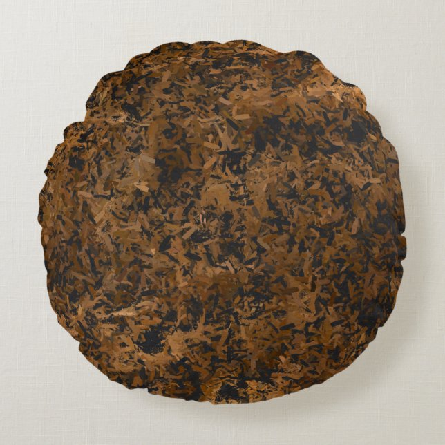 Rustic Brown Wood Chips Round Pillow (Front)