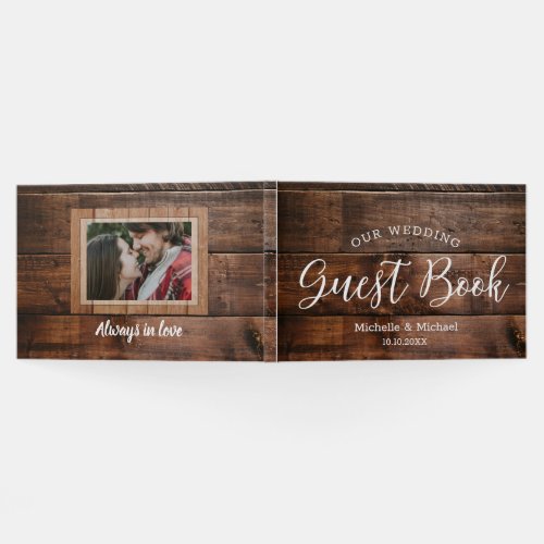 Rustic Brown Wood Couple Photo Wedding Guest Book