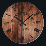 Rustic Brown Wood Custom Family Name Farmhouse Large Clock<br><div class="desc">Farmhouse style wall clocks for the perfect addition to give your kitchen a country decor look. Personalize with family name and established year for an unique farmhouse wall clock.</div>