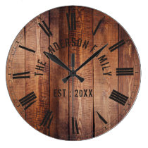 Rustic Brown Wood Custom Family Name Farmhouse Large Clock Rustic Brown Wood Custom Family Name Farmhouse Large Clock