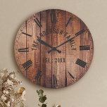 Rustic Brown Wood Custom Family Name Farmhouse Round Clock<br><div class="desc">Farmhouse style wall clocks for the perfect addition to give your kitchen a country decor look. Personalize with family name and established year for an unique farmhouse wall clock.</div>