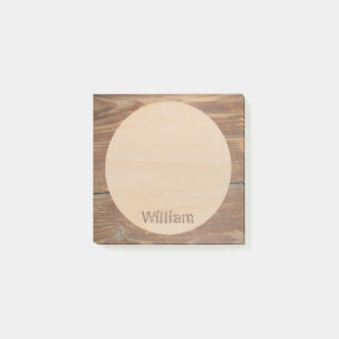 Rustic Brown Wood Custom Name Modern Round Circle Post-it Notes