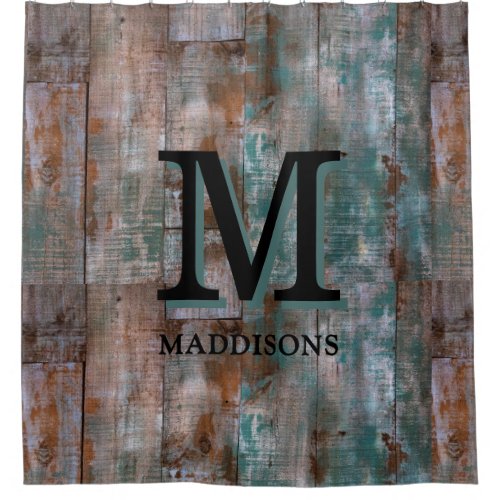 Rustic Brown Wood Family Custom Name Farmhouse Shower Curtain