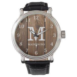 Rustic Brown Wood Family Custom Name Farmhouse Watch