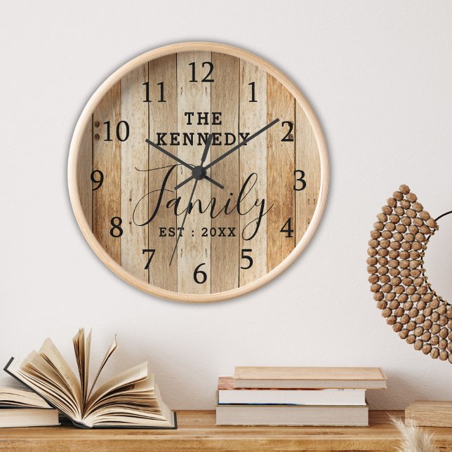 Rustic Brown Wood Farmhouse Family Name  Clock (Creator Uploaded)