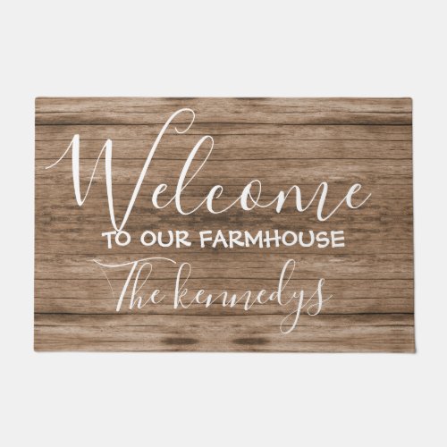 Rustic Brown Wood Farmhouse Welcome Doormat