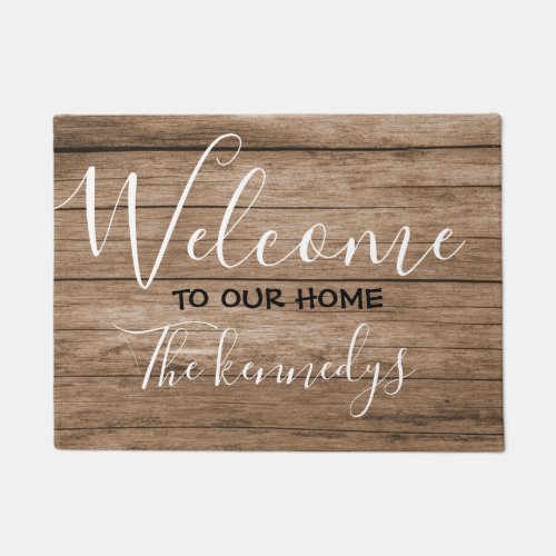 Rustic Brown Wood Farmhouse Welcome Doormat