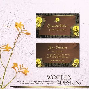 Rustic Brown Wood Grain Tree Bark Floral Roses  Business Card