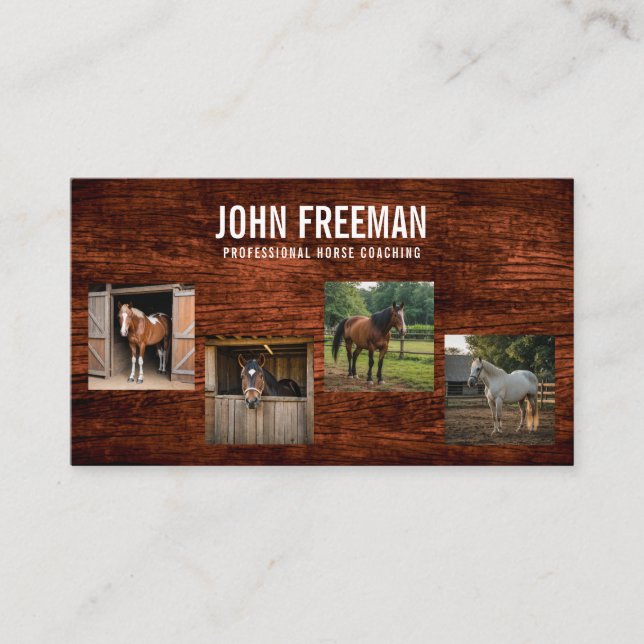 Rustic Brown Wood Horse Photo Equestrian Business Card (Front)