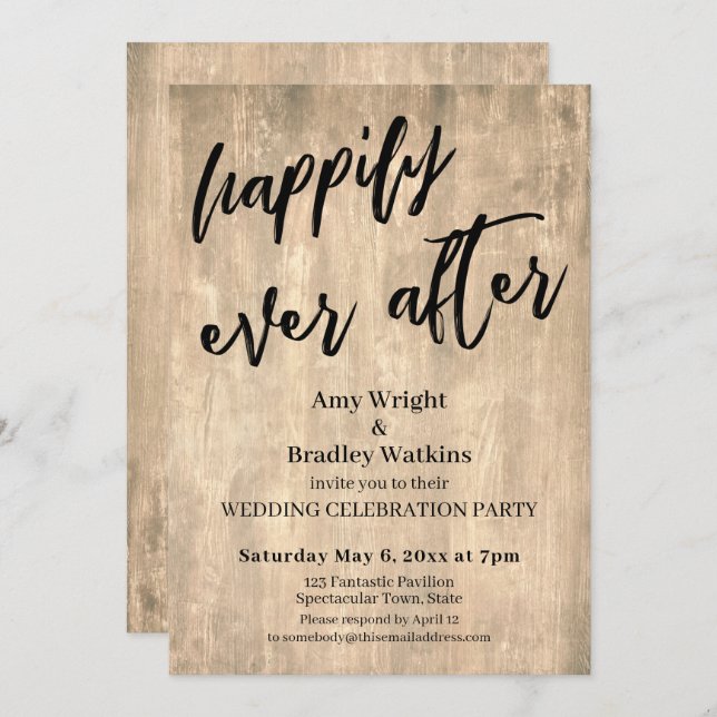Rustic Brown Wood Just Married Wedding Reception Invitation (Front/Back)
