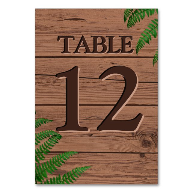 Rustic Brown Wood Leaves Boho Wedding Table Number (Front)