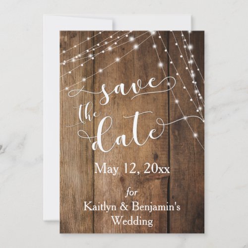 Rustic Brown Wood Light Strings Save the Date
