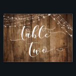 Rustic Brown Wood & Light Strings Table Two Card<br><div class="desc">This rustic, elegant wedding and event invitation suite of designs presents some popular wedding design trends combined in a fresh way. With a rich brown wood background and dual strings of twinkling light accents, I've combined a beautiful modern script font to render graphics depicting key words and phrases in the...</div>