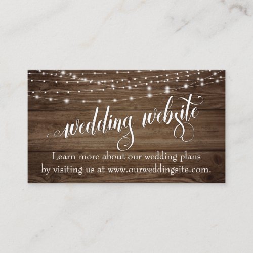 Rustic Brown Wood  Light Strings Wedding Website Enclosure Card