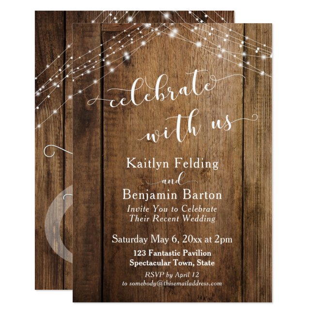Rustic Brown Wood & Lights Celebrate with Us Invitation
