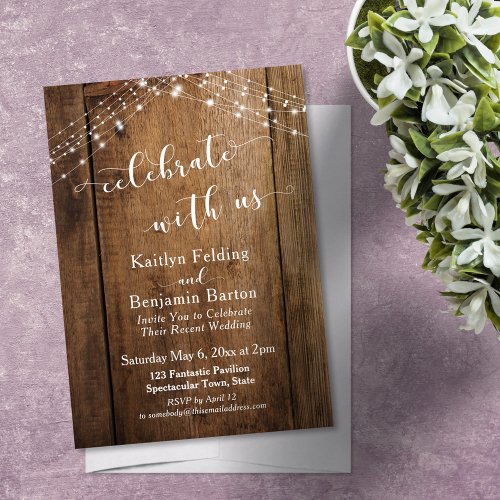 Rustic Brown Wood  Lights Celebrate with Us Invitation