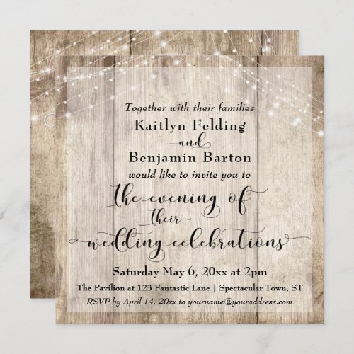 Rustic Brown Wood  Lights Evening Wedding Events Invitation
