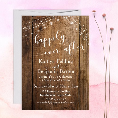 Rustic Brown Wood  Lights Happily Ever After Invitation