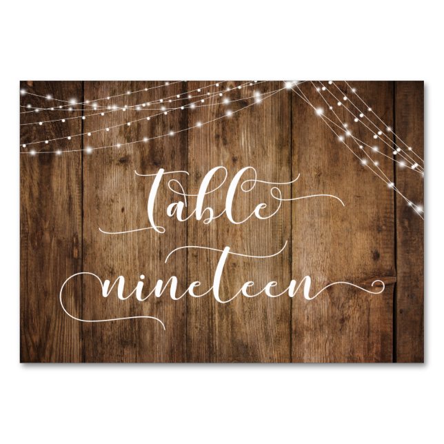 Rustic Brown Wood & Lights Table Nineteen Card (Front)