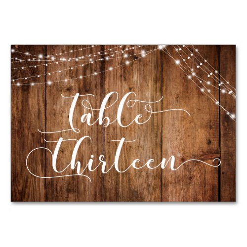 Rustic Brown Wood  Lights Table Thirteen Card