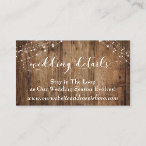 Rustic Brown Wood  Lights Wedding Details Enclosure Card