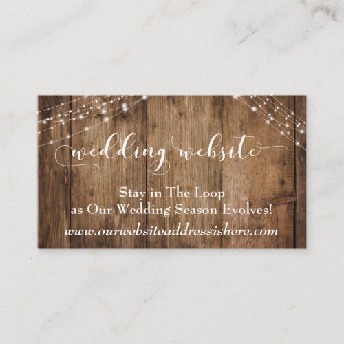 Rustic Brown Wood  Lights Wedding Website Enclosure Card