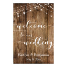 Rustic Brown Wood & Lights Wedding Welcome Sign
