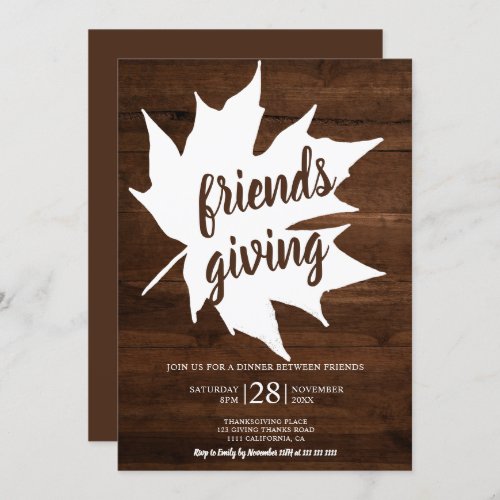 Rustic brown wood maple leaf thanksgiving invitation