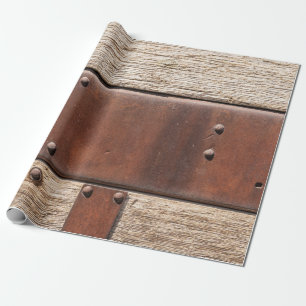 Rustic brown wood metal design wrapping paper