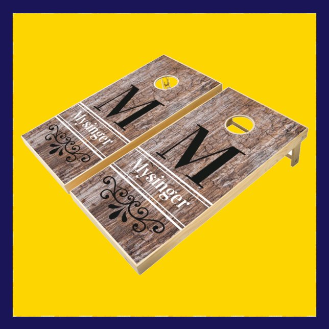 Rustic Brown Wood Personalized Family Name Cornhole Set (Creator Uploaded)