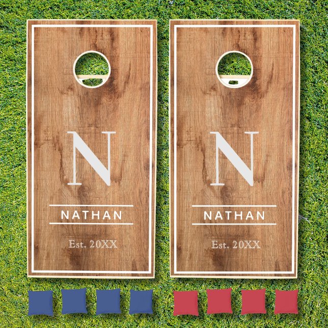 Rustic Brown Wood Personalized Wedding Monogram Cornhole Set (Creator Uploaded)