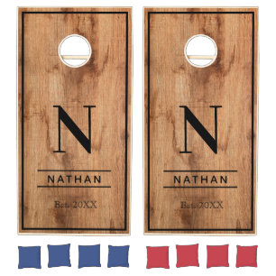 Rustic Brown Wood Personalized Wedding Monogram Cornhole Set