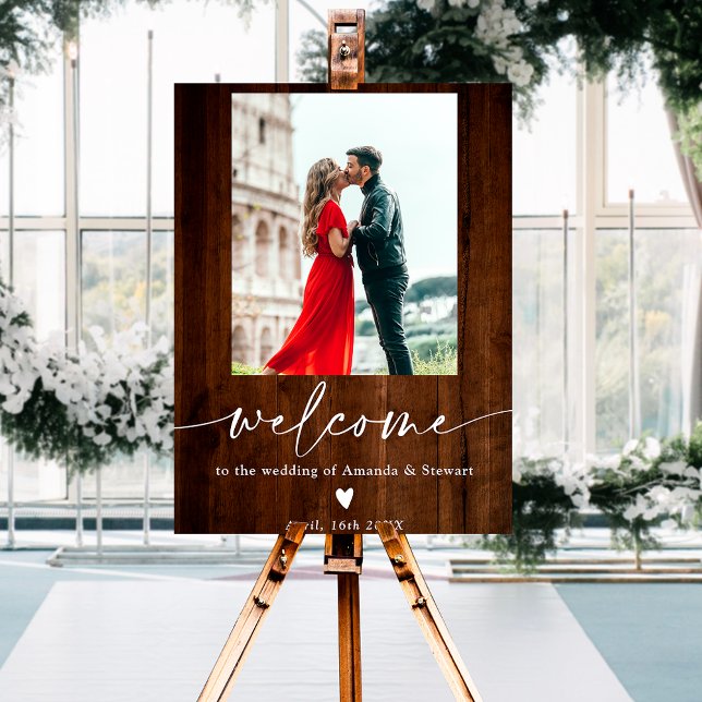 Rustic brown wood photo wedding welcome foam board (Creator Uploaded)