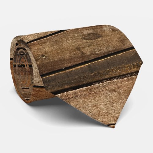 Rustic brown wood planks realistic woodgrain mens neck tie