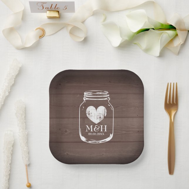 Rustic brown wood print square wedding party plate (Wedding)