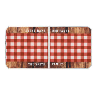 Rustic Brown Wood Red Plaid Custom BBQ Party Beer Pong Table